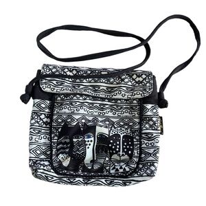 Laurel Burch Cats - Canvas Crossbody Bag Purse - Black & White Magnetic Closure